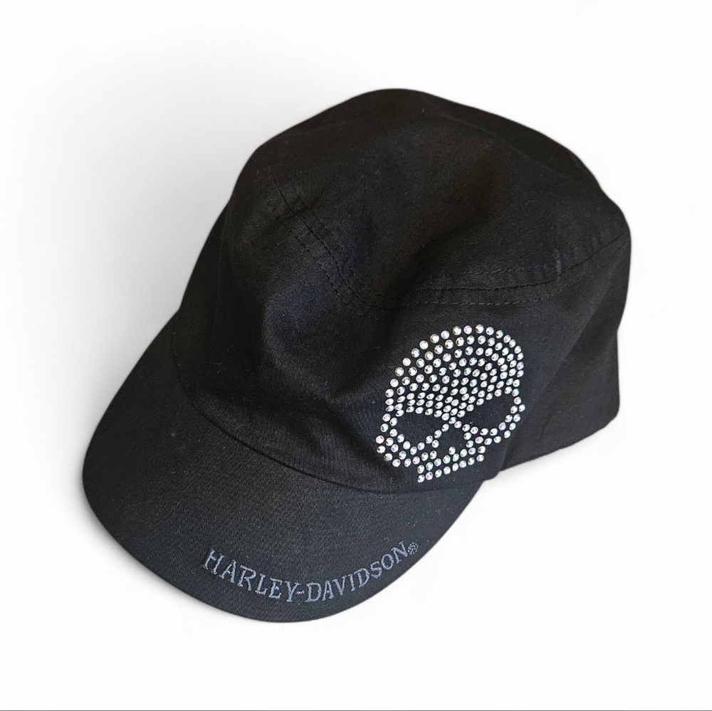 Harley-Davidson Rhinestone Skull Cadet Military Hat Black One Size